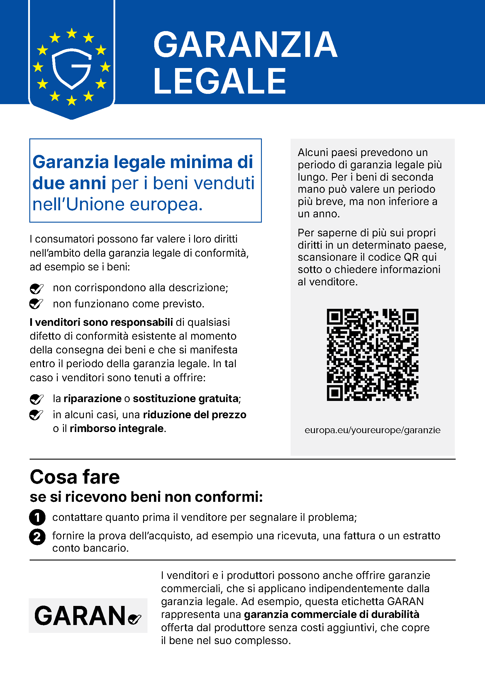 Avviso ufficiale UE sulla garanzia legale di conformità