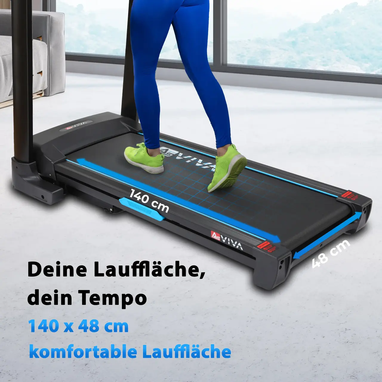 Ampia superficie di corsa 140 × 48 cm per un passo naturale