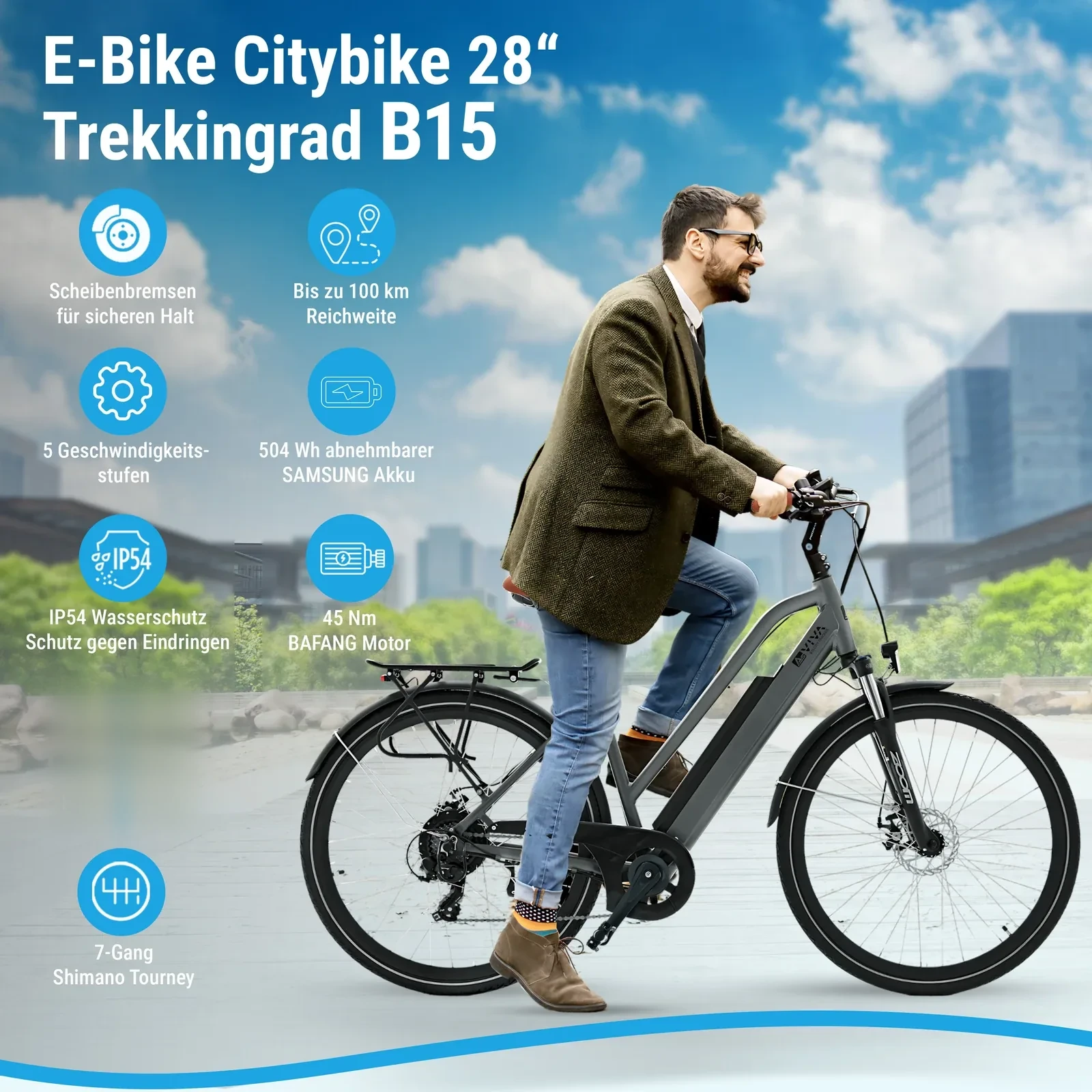 AsVIVA B15 City E-Bike da 28 pollici – dotazione in sintesi