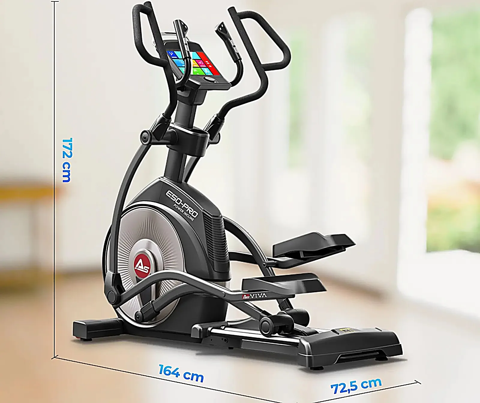 AsVIVA E50 Smart Stair Pro ellittica – vista laterale con caratteristiche in sintesi