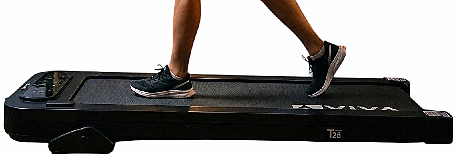 AsVIVA Walking Pad tapis roulant Smart T25 – vista laterale con caratteristiche in sintesi