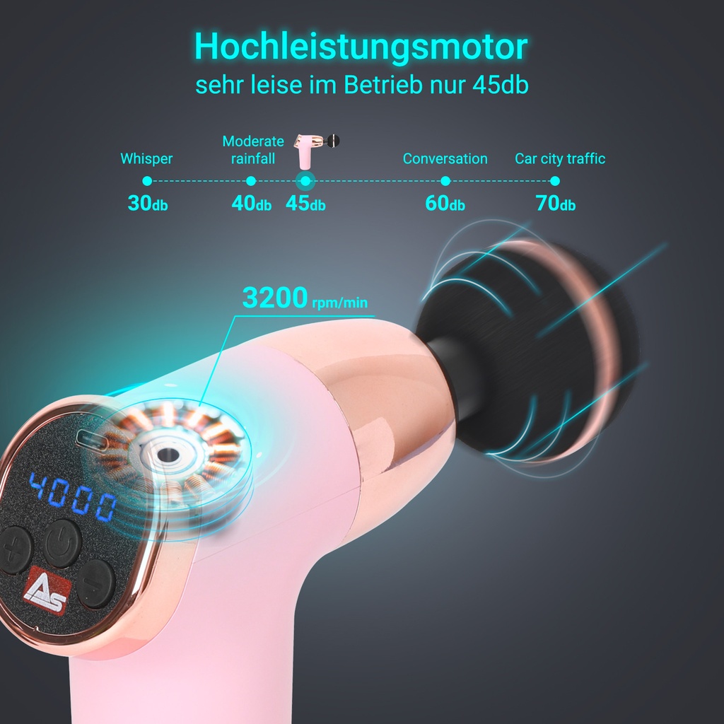 Il potente motore brushless della pistola massaggiante AsVIVA MGN2 nel colore rosa nel dettaglio