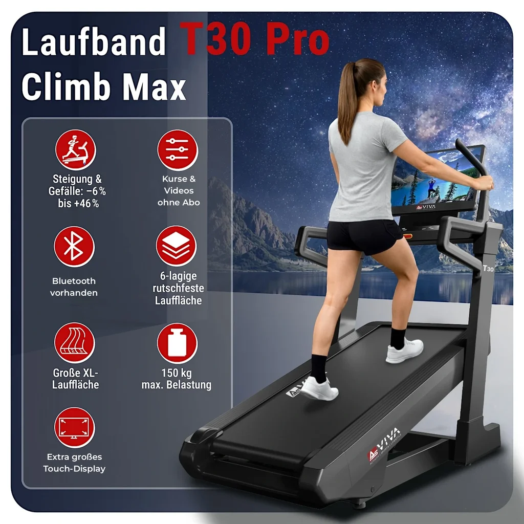 Vista dettagliata del tapis roulant AsVIVA T30 Pro Max Climb Marathon con focus sulla lavorazione di alta qualità