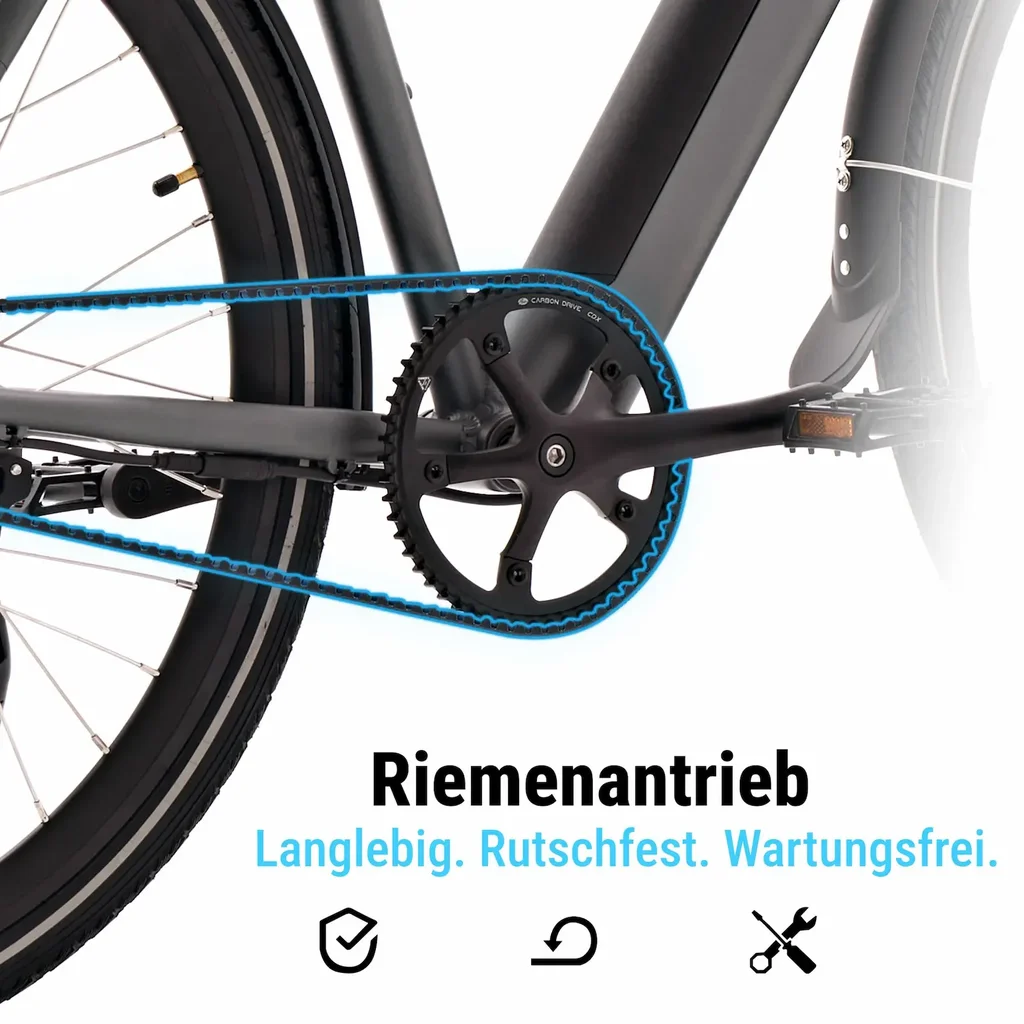 AsVIVA E-Bike BC1B – 28" Urban Citybike – Trasmissione a cinghia