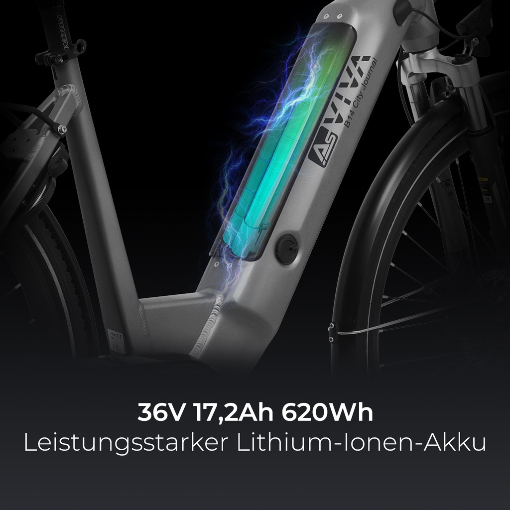 City E-Bike AsVIVA Stadtfalter B14 – Grigio/Bianco – Vista 3