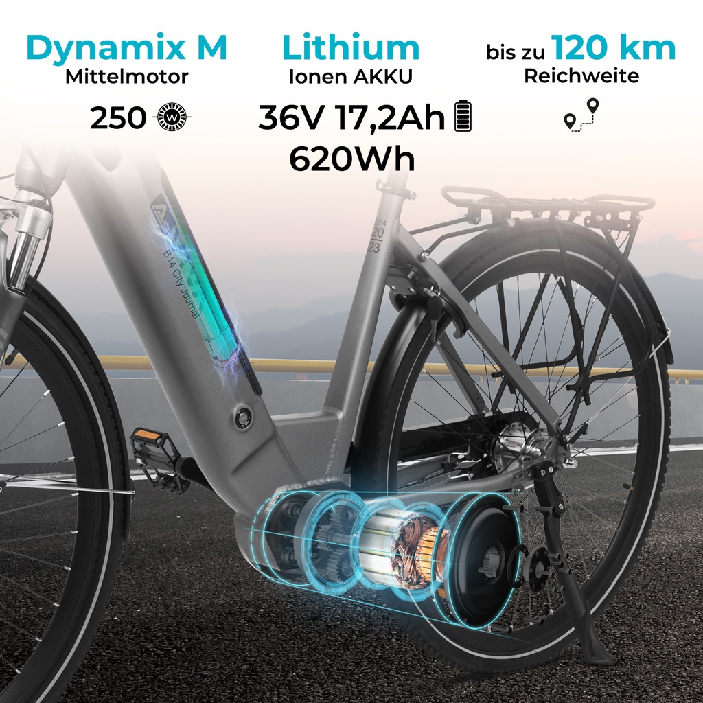 AsVIVA City E-Bike Stadtfalter B14 – Grigio/Bianco – Motore