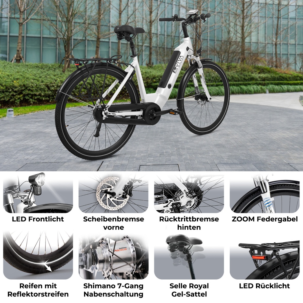 City E-Bike AsVIVA Stadtfalter B14 – Grigio/Bianco – Vista 2