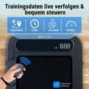 Il display del Walking Pad tapis roulant AsVIVA T25 mostra i dati di allenamento come tempo, distanza, velocità e calorie