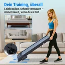 Design piatto e salvaspazio del Walking Pad tapis roulant AsVIVA T25 da riporre facilmente sotto il divano
