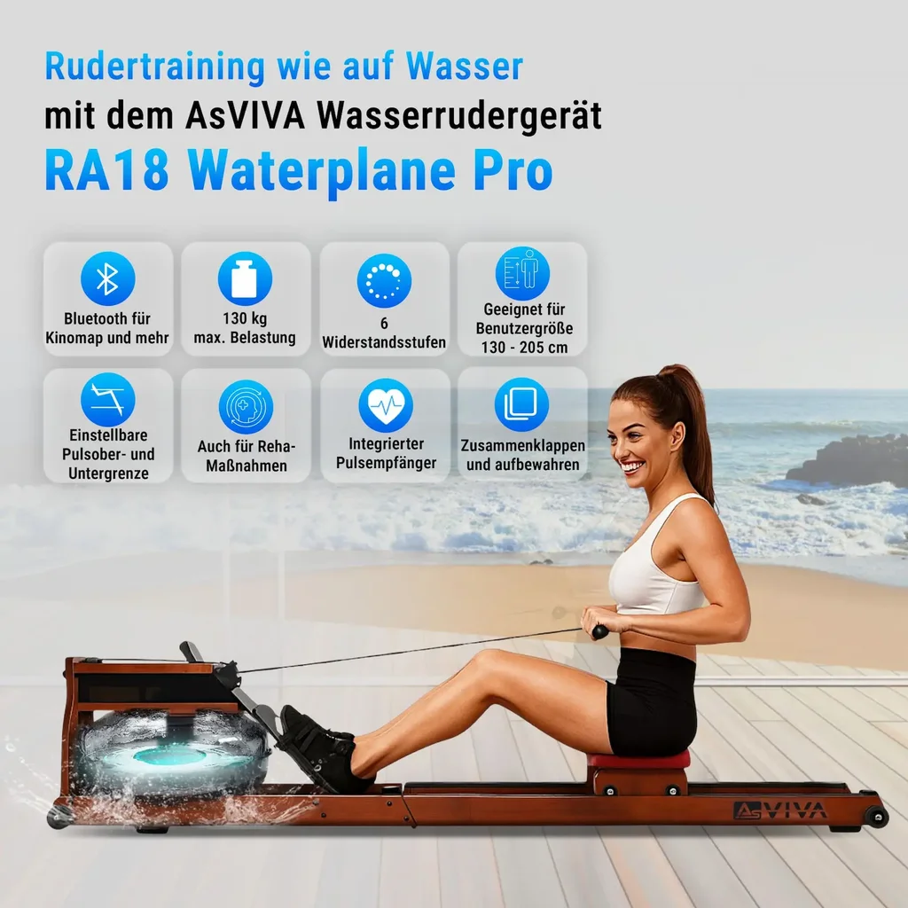 Vogatore ad acqua AsVIVA RA18 Pro con serbatoio dell'acqua WaterPlane in vista d'insieme
